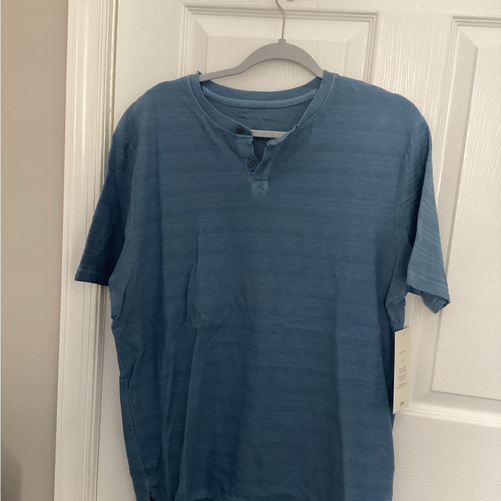 Men's Blue Striped Henley Shirt